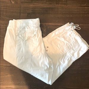White Cargo Capris with Rivet Detail